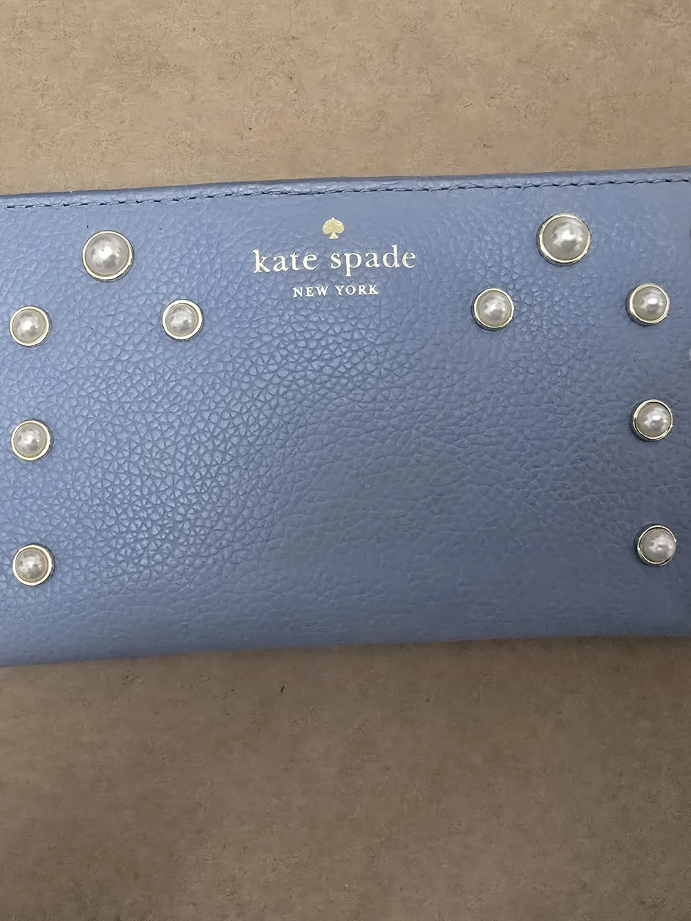 Kate Spade Light Blue Blue Pearl-Stud Leather Wallet